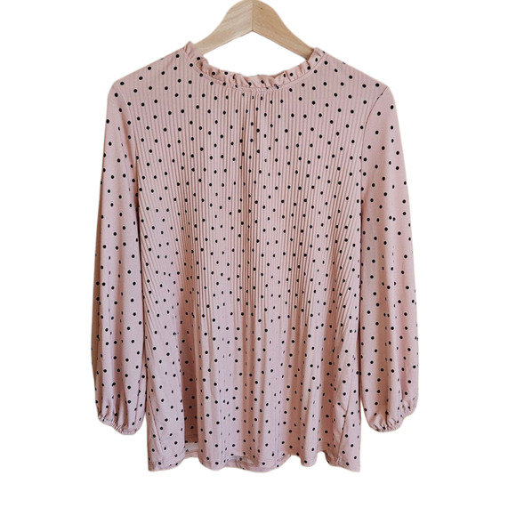 Adrianna Papell Blouse Polka Dot Pink Black Women's Size Large - Picture 1 of 7